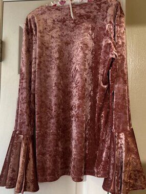 Boho Velvet Pink Peasant Top Bell Sleeve Fairy Festival Blouse Large